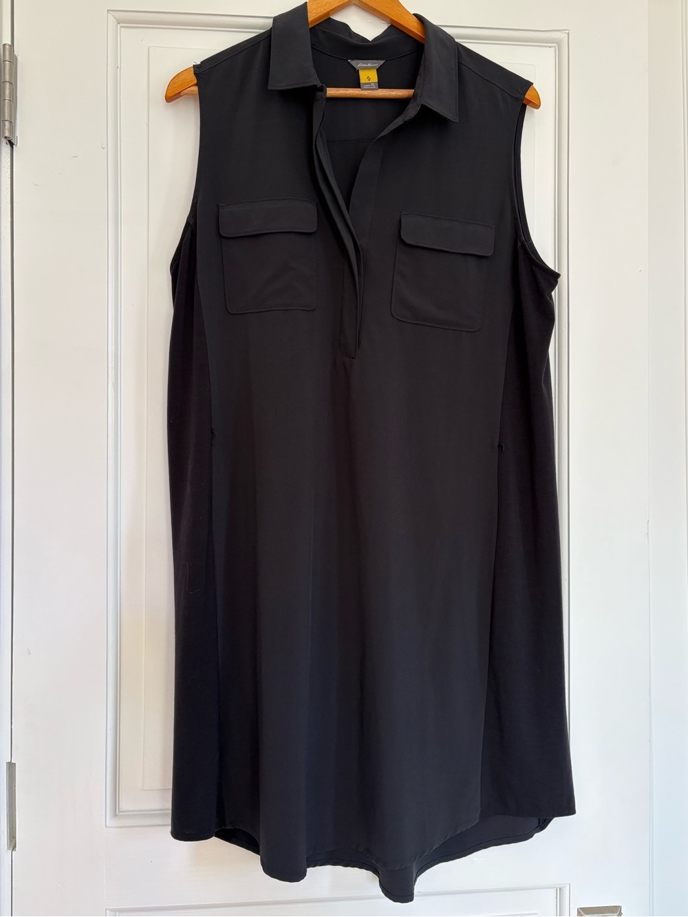 Eddie Bauer Blak Travex Sleeveless Shirt Dress V-Neck Collared Travel Classic XL